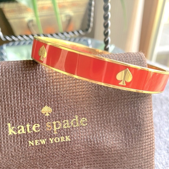 kate spade Jewelry - KATE SPADE Bright Pink Coral and Gold Tone Bangle Bracelet EUC with dust bag